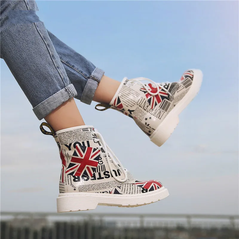 

Printing Women Boots Genuine Leather Ankle Boots for Women Casual Motorcycle Shoes Winter Couple Shoes Zapatos Mujer