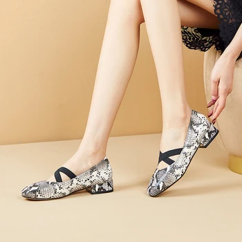 

Party style comfortable round toe pumps fashion stretch serpentine black pink low heel thick with women's shoes big size