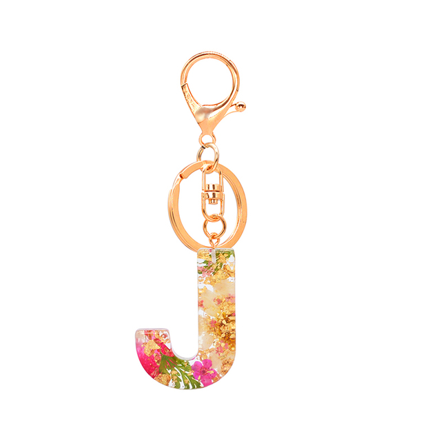 Dried Flower Letter Keychain Creative Colorful 26 English Letter Initial Resin Handbag Keyring Accessories For Women