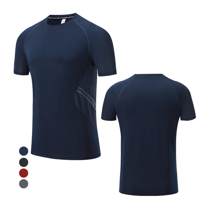 TCA QuickDry Mens Training Top Blue Striped Short Sleeve Gym Workout T-Shirt 