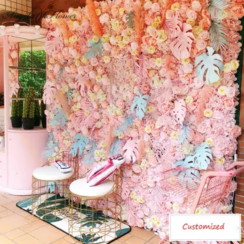 

Custom 3D Artificial flower wall panels Turtle leaf plants wedding backdrop party window hodel birthday decor photography props
