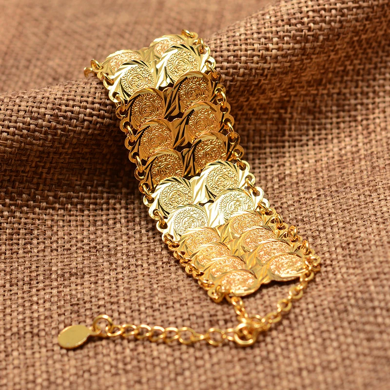 Золотой цвет браслеты из монет и браслет для женщин и мужчин деньги Монета браслет Исламские мусульманские Арабские Ювелирные изделия Среднего Востока африканские подарки