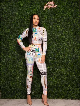 

Two Piece Set Women Spring Autumn 2020 Tracksuits Women Sport Sexy Suit Print Long Sleeve Top Long Pants Ropa Mujer Подходить