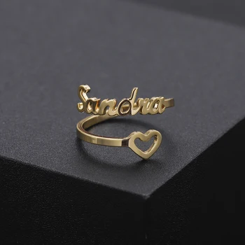 

Personalized Hollow Love Name Rings Stainless Steel Adjustable Custom Women Rings Unique Wedding Ring Jewelry Girl Women Gifts
