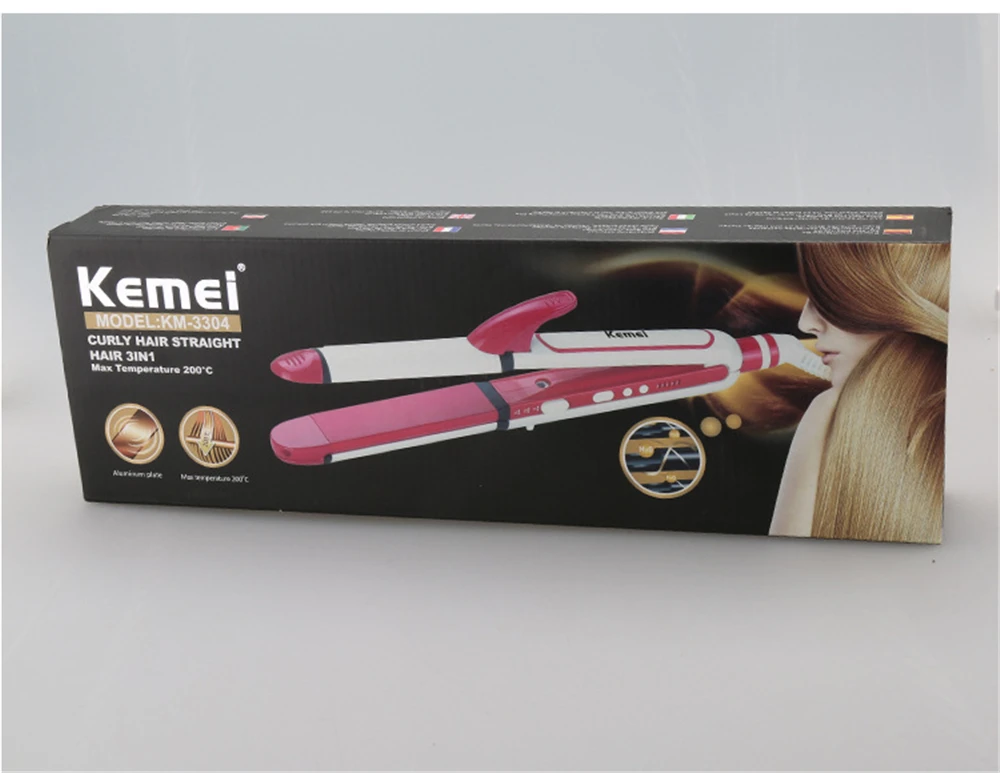 With Box KEMEI Ceramic Electronic Hair Straightener Flat Iron Straightening Corrugated Irons Hair Crimper Styling Tools Fluffy Waves Curl - Цвет: With Box