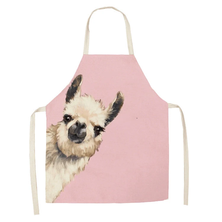 Kitchen Apron Animal Alpaca Flowers Printed Sleeveless Cotton Linen Aprons for Men Women Home Cleaning Tools55*68cm 1Pcs