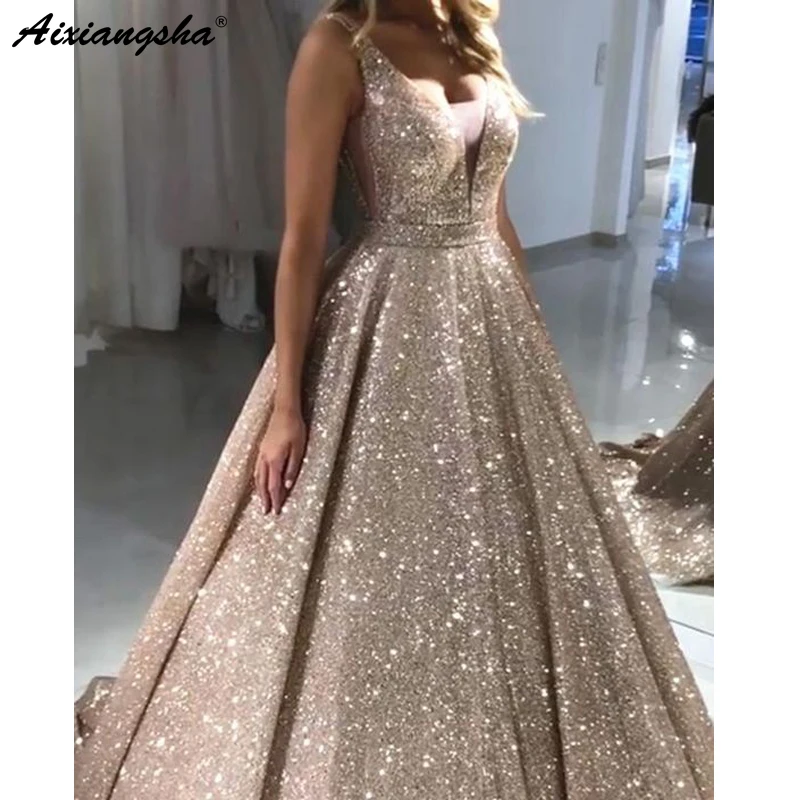 gold sequin ball gown