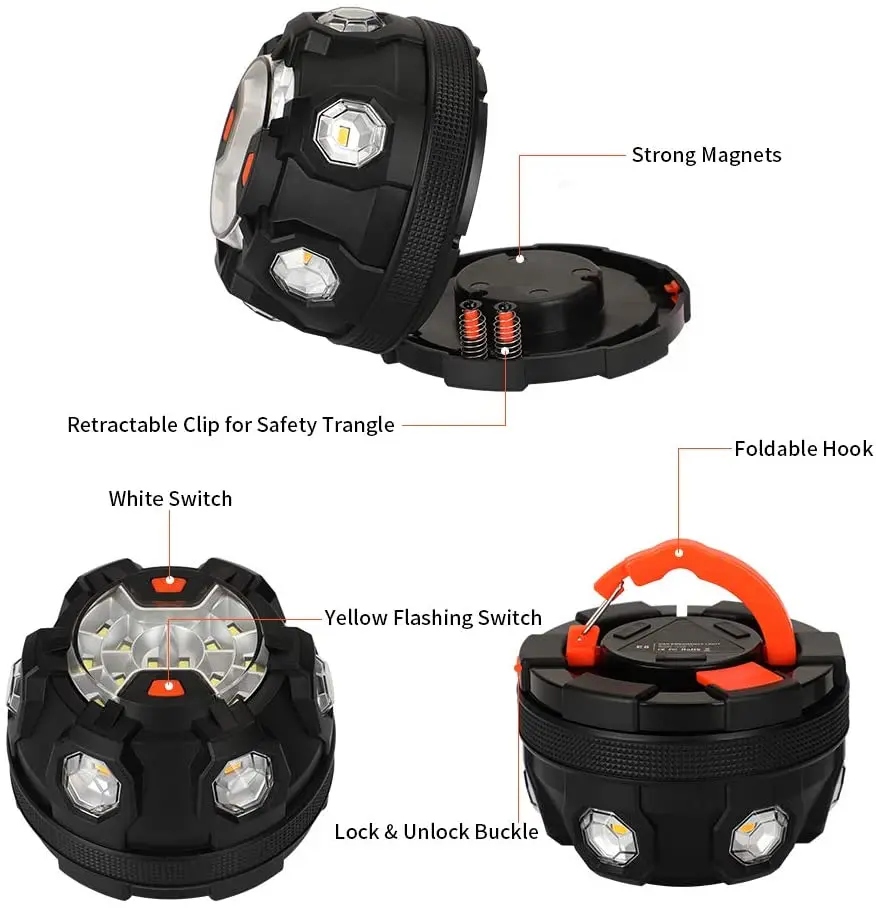 Help Flash Car Beacon Emergency SOS Light LED Roadside Safety Flashing Lamp  Warning Lantern Magnetic Base Hook Breakdown Auto