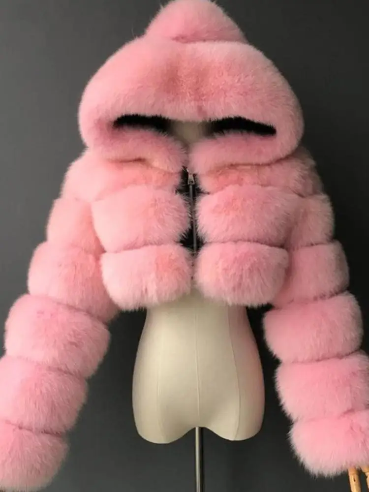 Moda com Capuz Cabolsa de Pele do Falso Inverno Quente Feminino Plush Cor Colheita Peludo Diário Cabolsa Casual Femme Elegante G1i6 S-3xl 27 Inverno quente moda com capuz casaco de