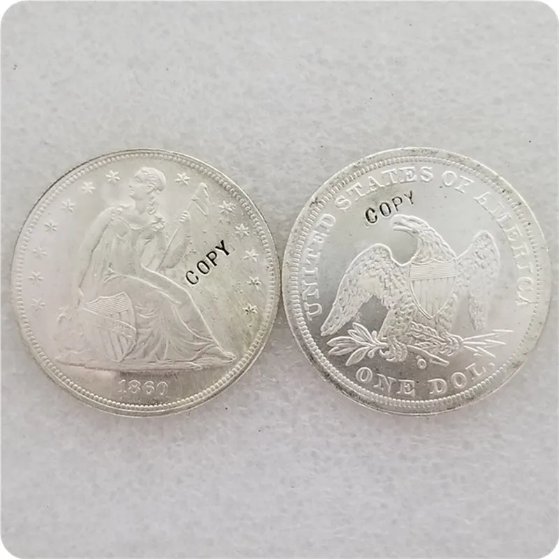 1860-O UNC USA 1840-186" Seated Liberty" 1 Dollar UNC copy coins medal-replica coins collectibles - Цвет: 1860-O