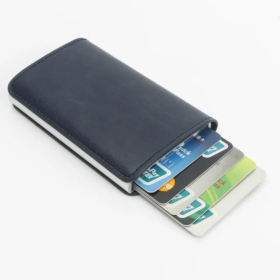 Foreign trade aluminum alloy card box carbon fiber pattern men and women PU automatic RFID credit card Holder AliExpress WISH explosion models