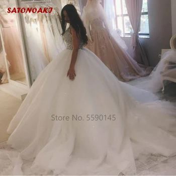

SATONOAKI Sexy Crystal Beaded Ball Gown Wedding Dresses 2020 Luxury Puffy Tulle Bridal Gowns Wedding Gown Vestido De Casamento