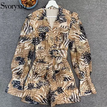 

Svoryxiu Designer Fashion Summer Print Jumpsuit Women's Elegant Long Sleeve Female Jumpsuit Romper Party Playsuit Overalls