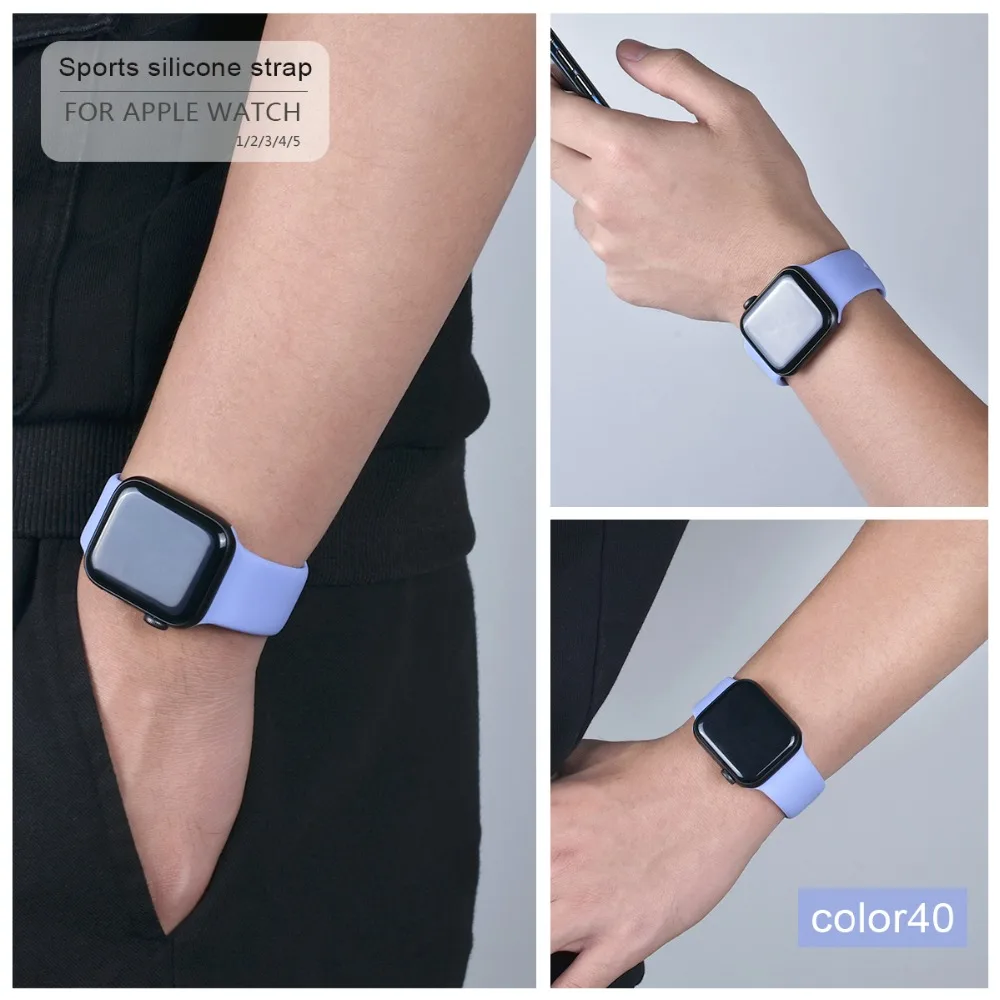 Мягкий силиконовый спортивный ремешок для Apple Watch 5 4 3 2 1 38 мм 42 мм, резиновый ремешок для часов Iwatch series 5 4 40 мм 44 мм