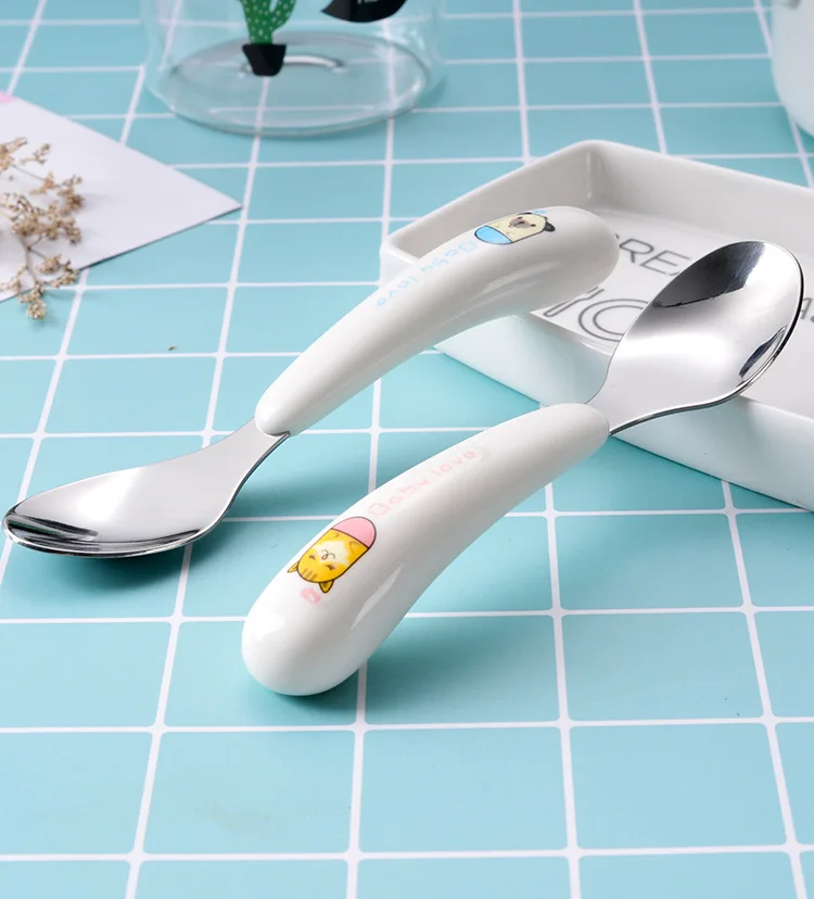 304 Stainless Steel Tableware Cartoon CHILDREN'S Tableware Set Baby Spork Manufacturers Wholesale Customizable OEM Cross Border