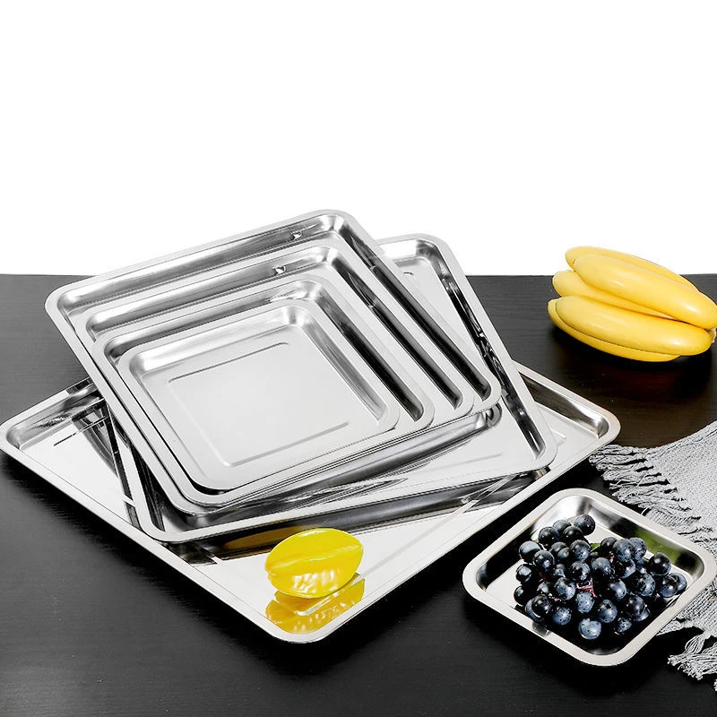 Square Stainless Steel Food Fruit Storage Tray Cake Barbecue Pastry Steamed Sausage Shallow Pans Plate Dish Kitchen Accessories 3