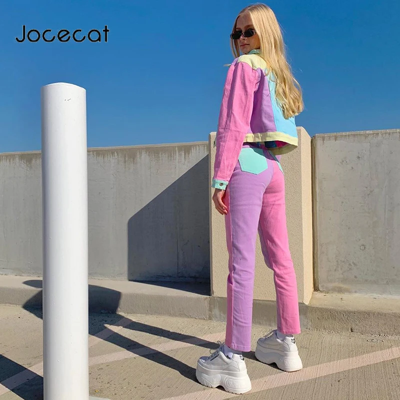 

Colorblock Straight Cargo Pants Women Preppy Style Y2K Fashion Jogger Outfits High Waist Hippie Streetwear Harem Pants