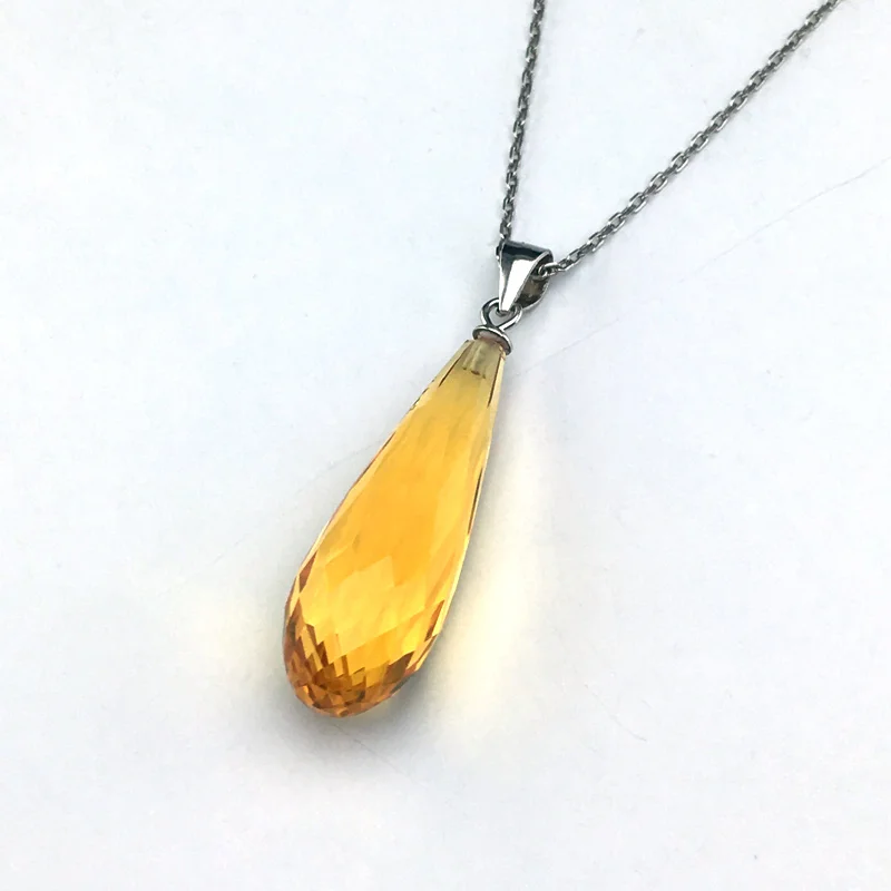 CSJ Natural Citrine Pendant Sterling 925 Silver Big Stone 8*20mm Fine Jewelry Necklace For Women Wedding Party Gift