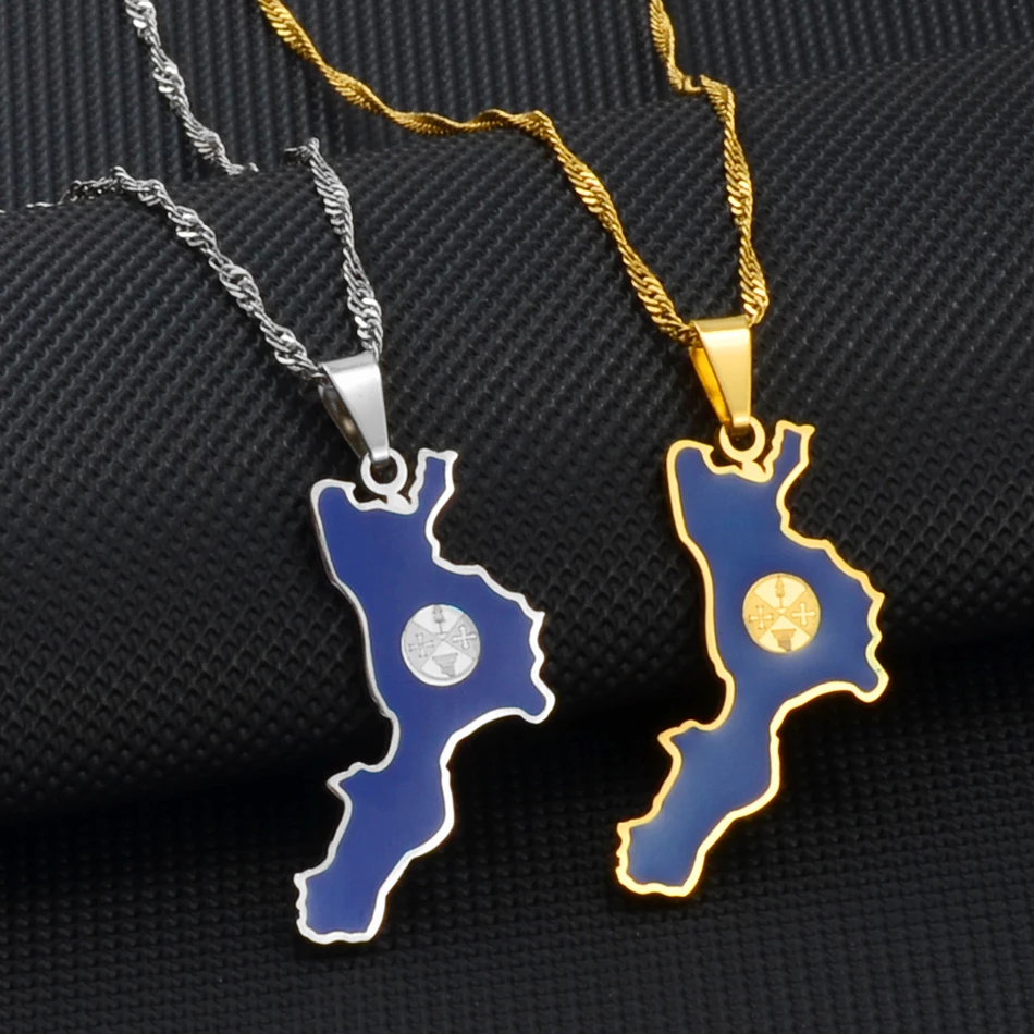 Ciondolo Bandiera Tradizionale, Mappa Calabria Italia Collane Con Ciondolo Con Ciondoli Gioielli Italiani Per Donne Ragazze Contorno Paese Catena Clavicola Girocollo Collana Con Catena,Giallo,45Cm O