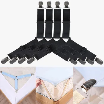 

4Pcs Elastic Bed Sheet Grippers Clip Adjustable Mattress Cover Blankets Holder Fasteners Slip-Resistant Belt Clips Home Textiles