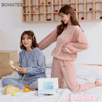 

Winter Pajama Sets Women Soft Warm Thicker Coral Velvet Vintage Solid Ladies Sleepwear Lazy Fashion Ulzzang Female Homewear New