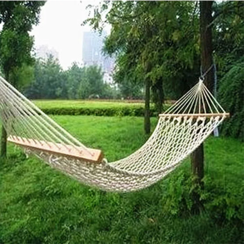 Cotton Thread Hammock With Stick Outdoor Hammock Furniture Mesh Summer