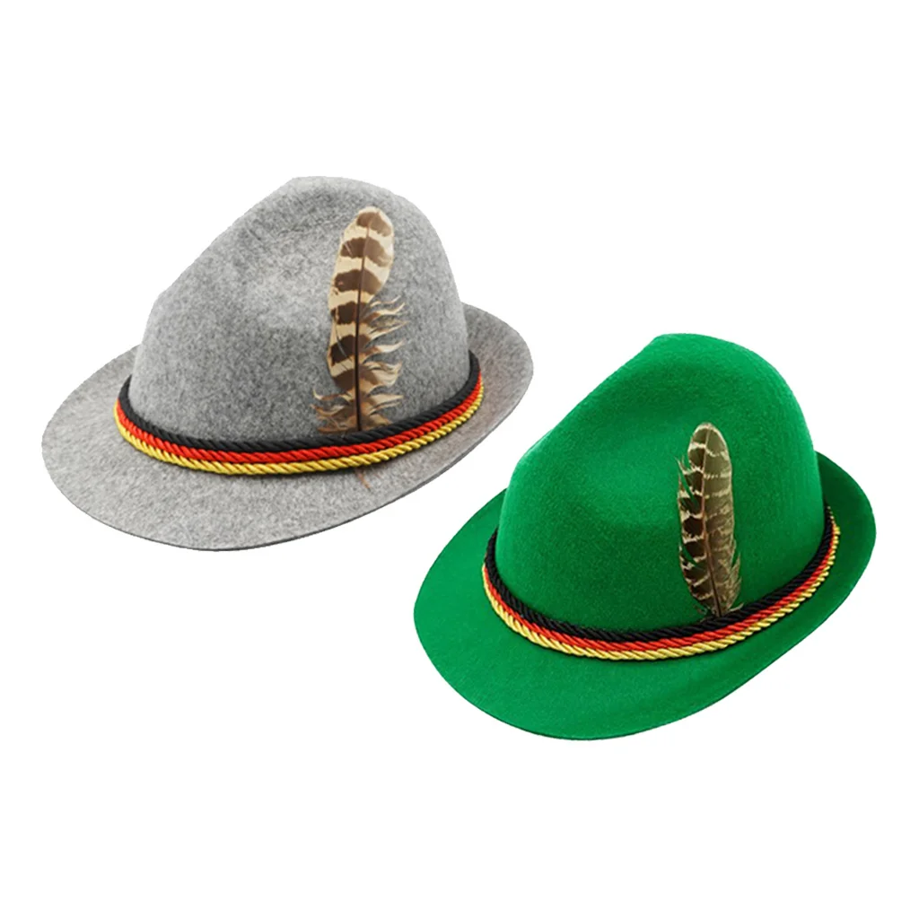 straw fedora German Oktoberfest Fedora Traditional Wool Felt Costume Hat with Feather for Adults Novelty Fancy Dress Panama Hat Headwear best fedora hats