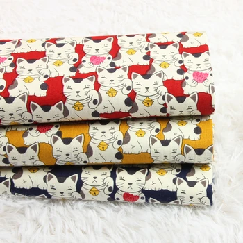 

Half Yard Thicken Cotton Fabric Soft Breeze Fortune Cat Print, Handmade DIY Mouth Gold Package Bag Cloth 100% Cotton CR-802