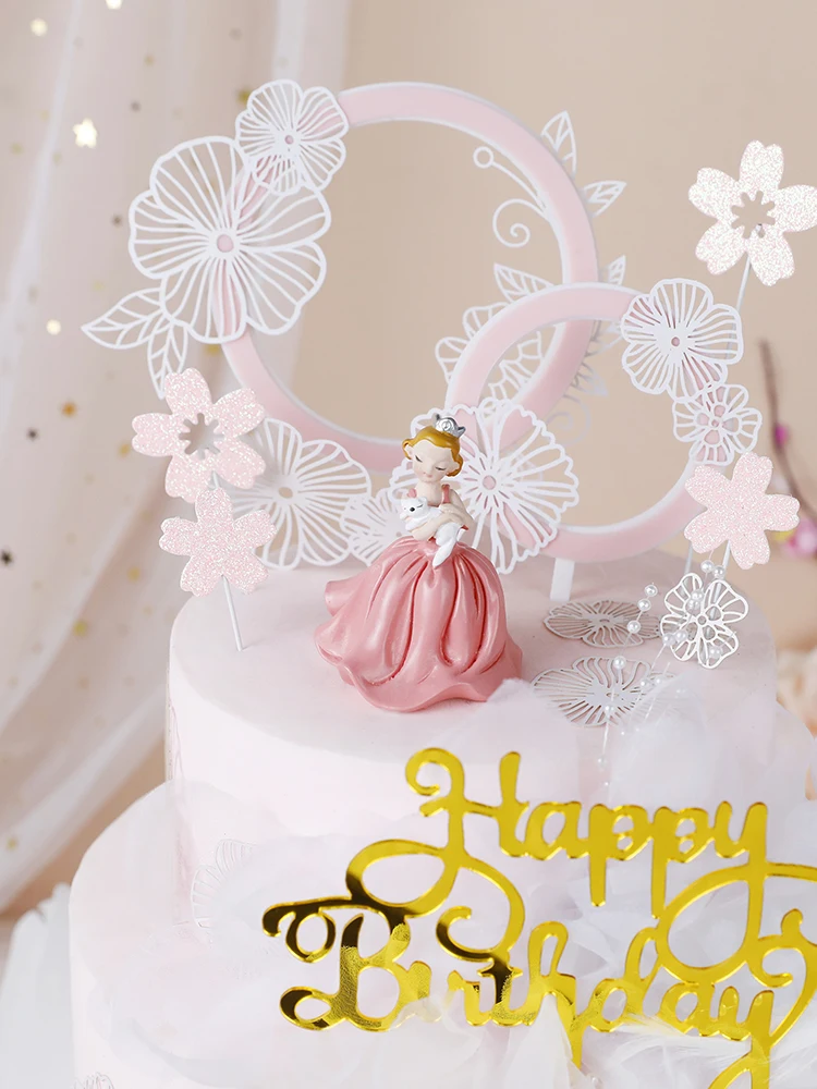 Décoration De Gâteau En Dentelle, Belle Couronne Pour Femme Et Fille, Fleur Acrylique Rose, Décoration De Fête D'anniversaire Et De Mariage, Cadeau D'amour