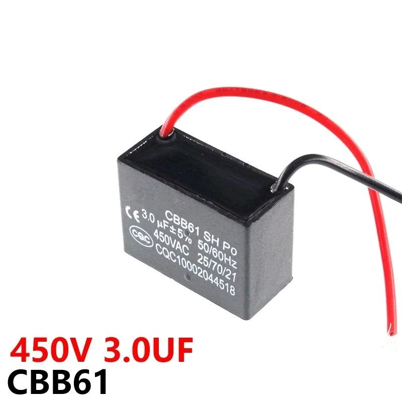 

CBB61 450VAC 3UF Fan Starting Capacitor Lead Length 10cm With Line Capacitance