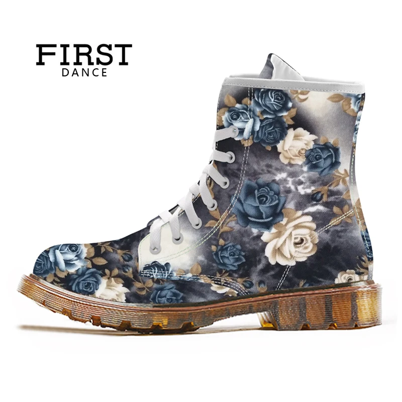 FIRST DANCE Cool Skull Print Design Mid-Carf Fashion Boots for Men Motorcycle Combat Boots High Top Shoes Plus Size