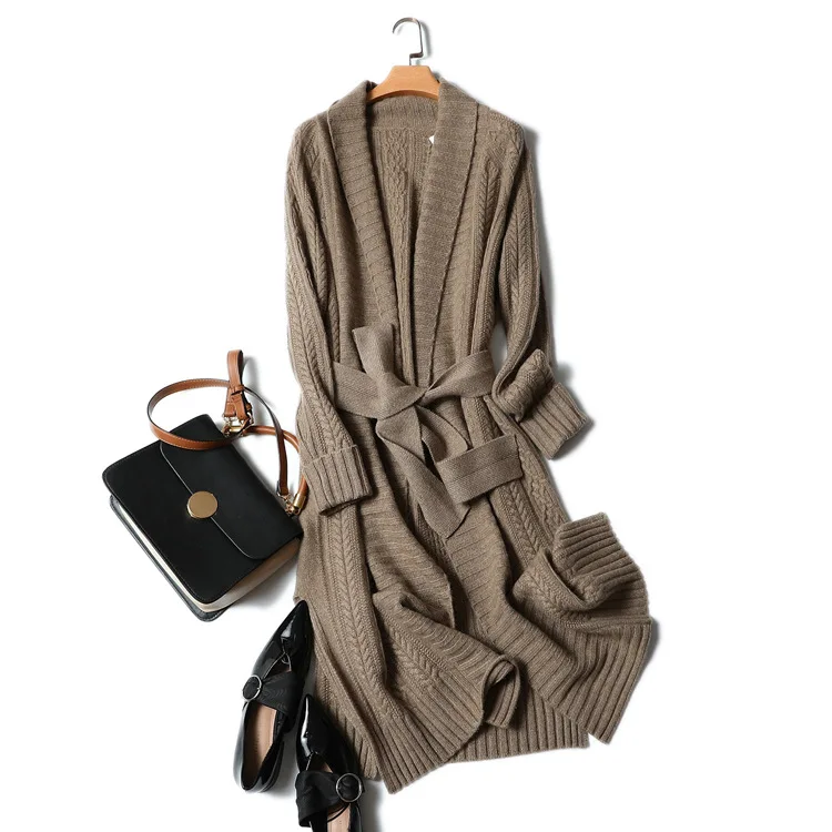 Best Price Ka sana Exta-long Thick Pure Cashmere Cardigan Loose-Fit Coat Women's Spring And Autumn New Style Korean-style Laziness Knitted