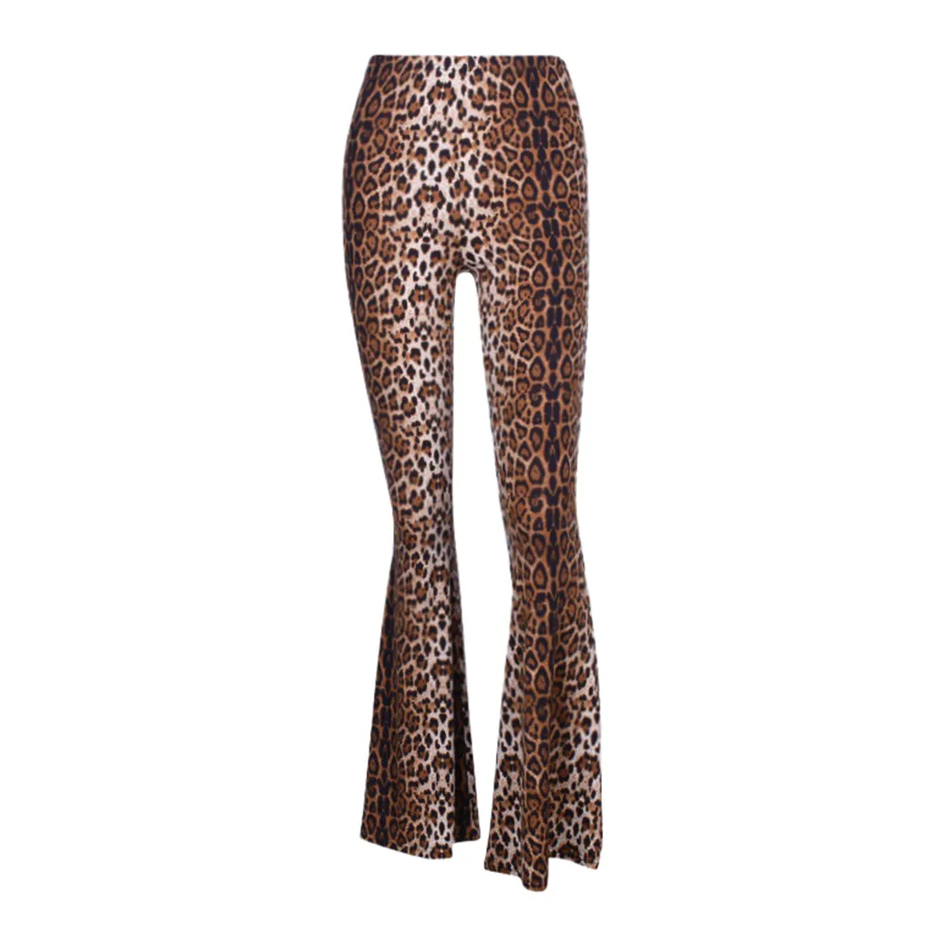 Женские штаны с леопардовым принтом, Ретро стиль, высокая талия, облегающие, широкие, расклешенные брюки, сексуальные, облегающие, брюки, модная уличная одежда# T1G