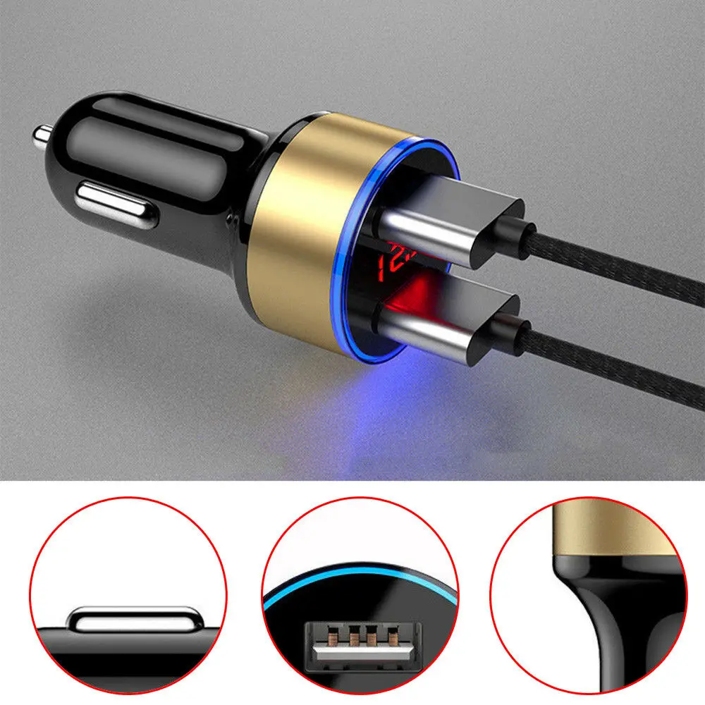 SUNYDEAL 3.1A двойной USB Автомобильное зарядное устройство с светодиодный дисплей Универсальный мобильный телефон автомобильное зарядное устройство для samsung S8 iPhone 7 8 X Plus планшет