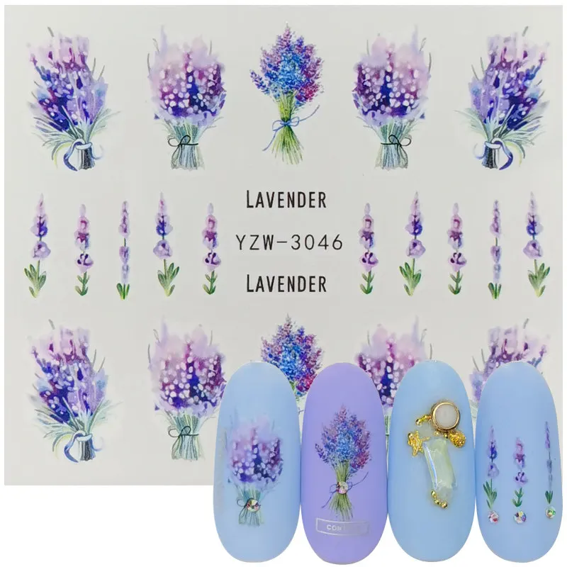 Best Buy 1pcs Lavender Bouquet Design Water Transfer Nail Art Sticker For Nails Slider Decal Decor mlKZqB3yL