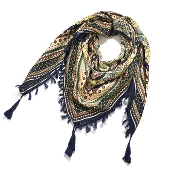 

Square Scarf Handkerchief Bohemian Scarf Women Winter Wrap Retro Pattern Tassel Female Scarf Big 115cm Cotton Foulard Floral New