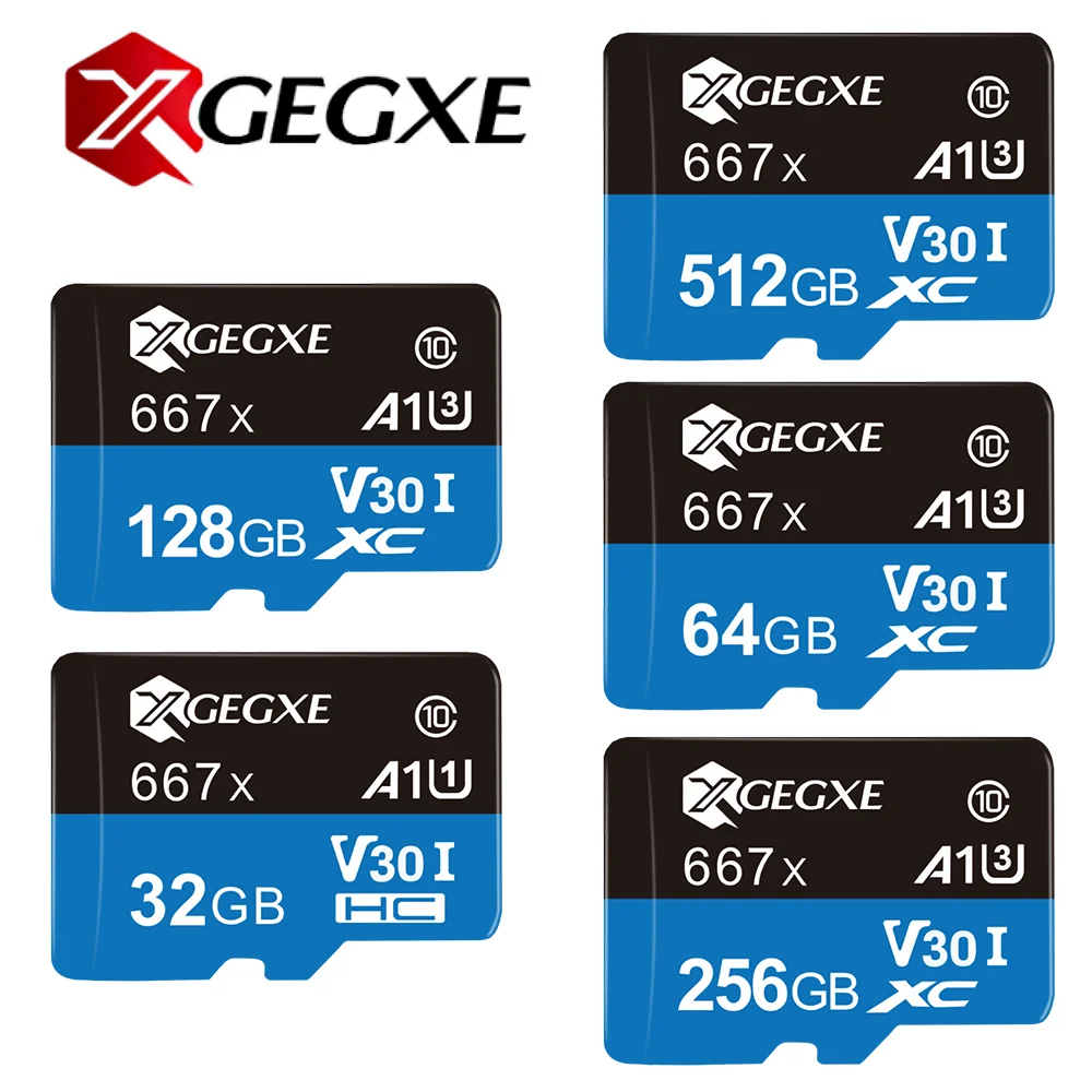 XGEGXE 667x карта памяти 16 ГБ 32 ГБ 64 Гб 256 ГБ Micro sd карта 128 ГБ высокоскоростная Флешка карта A1 U1 класс 10 V30 I HC для смартфонов ПК