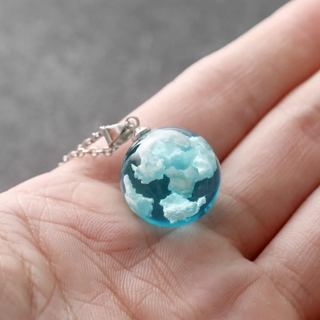 Очаровательное женское ожерелье природа голубое небо Белое Облако ожерелье смола прозрачное ожерелье для женщин ювелирные изделия GiftColar de senhoras Wd3
