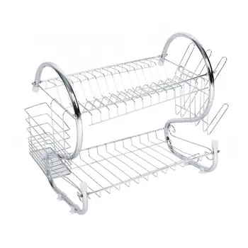 

Plated iron + PP 1Pc New Design 2 Tiers Home Kitchen Dish Plate Bowl Cup Drying Rack Drainer Organizer