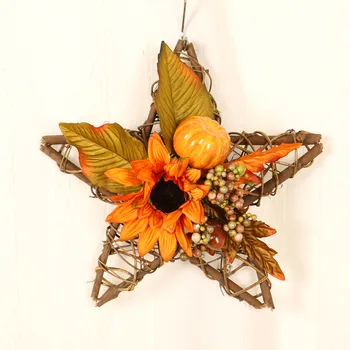 

Wooden Sunflower Pumpkin Five-Pointed Star Decoration Wall Hanging Holiday DIY Halloween Home Door Hanging Decorations