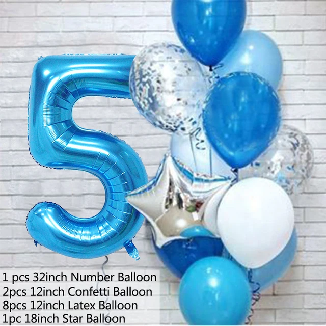 12pcs Pink Number Foil Balloon Birthday Party Decoration Latex Balloons Kids Baby Girl 1 2 3 4 5 6 7 8 9 Years Old 1st Birthday B-balloon number 5