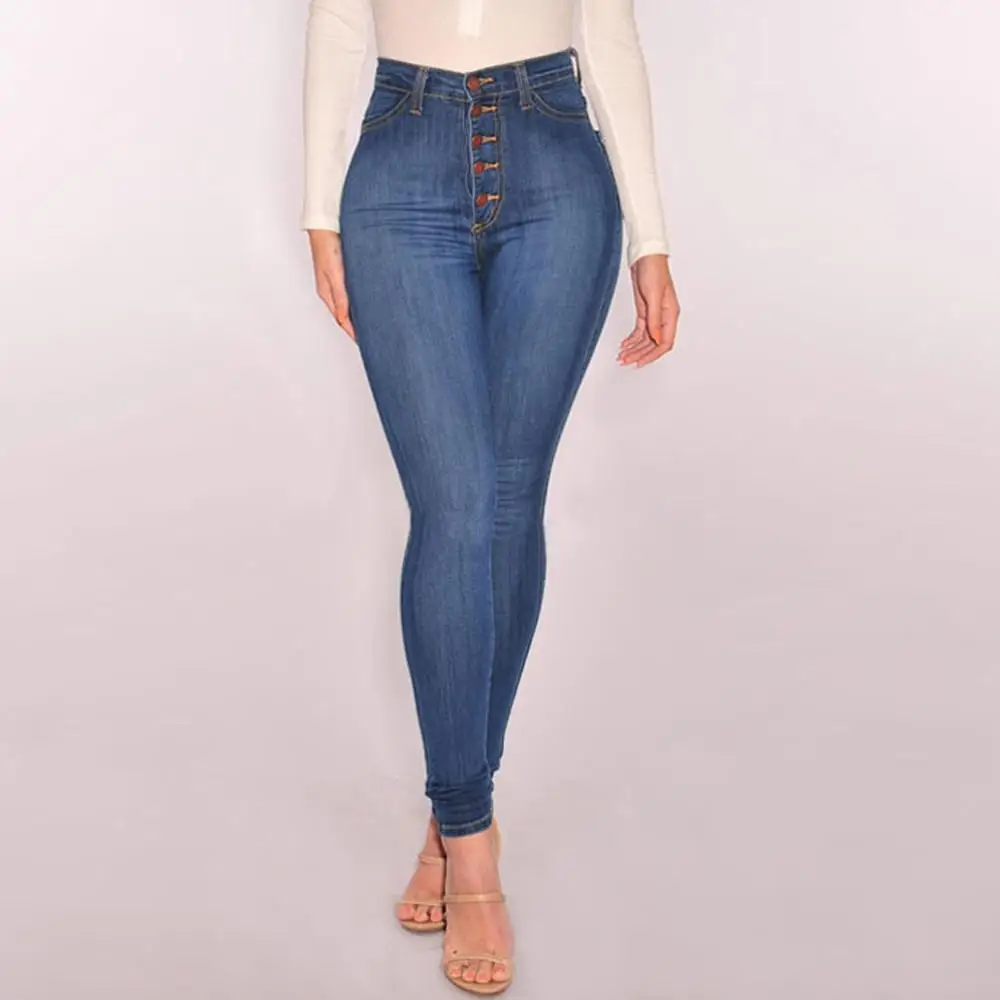 Bzoosio, Женская мода размера плюс, высокая талия, обтягивающие джинсы, Стрейчевые узкие брюки, длина до икры, джинсовые брюки-карандаши, S-4XL, F1 - Цвет: BU