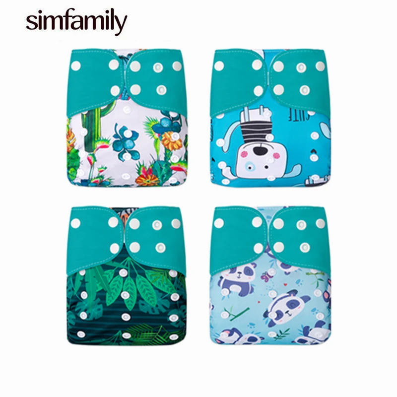 [simfamily] 4pcs/set Reusable Washable Cloth Diaper Cover Ecological Adjustable Eco-friendly Nappy Fit 3-15kg baby