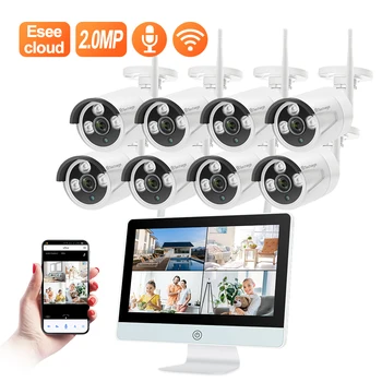 

Techage 8CH 1080P Wireless Surveillance 12"LCD CCTV Camera System 2MP WIFI Waterproof Outdoor Monitor NVR Kit