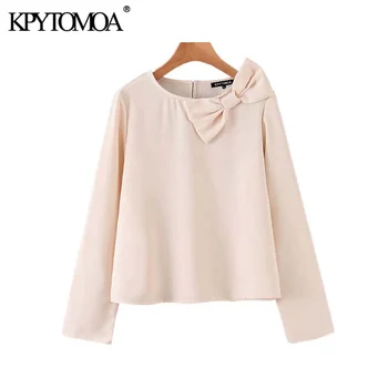 

Vintage Elegant Bow Tie Solid Blouses Women 2020 Fashion O Neck Long Sleeve Female Shirts Blusas Mujer Chic Tops