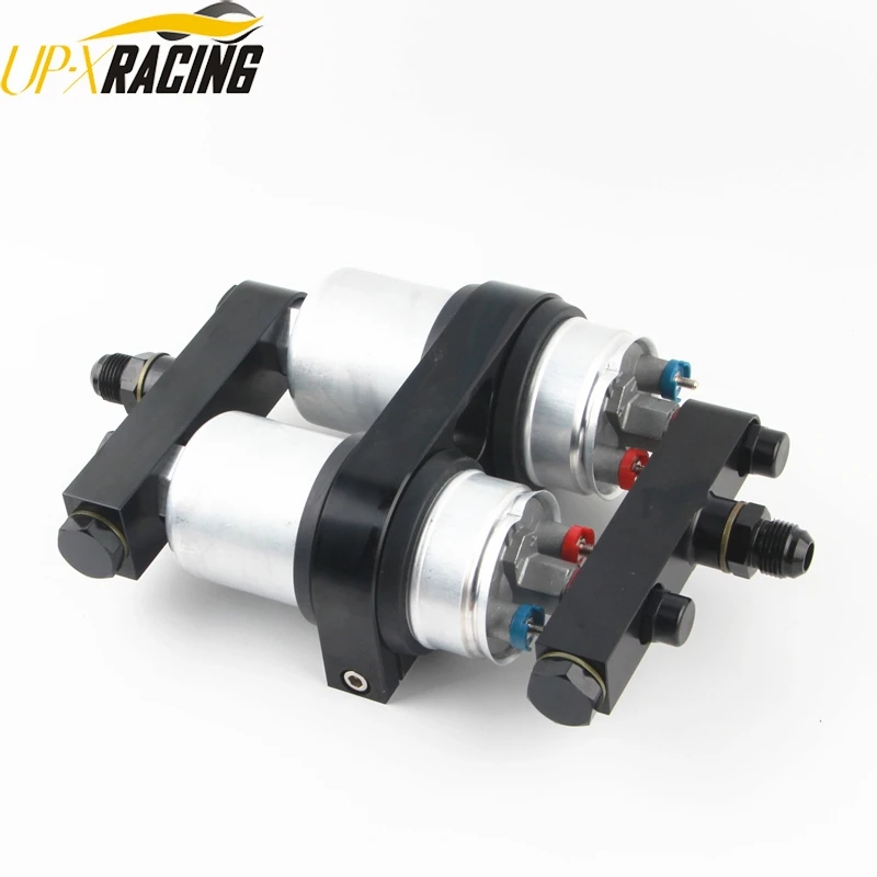 High QUALITY External TWINS Fuel Pump 0580 254 044 AN8 male fitting 2 IN 1 inlet/outlet dual pump bracket   FP044Q