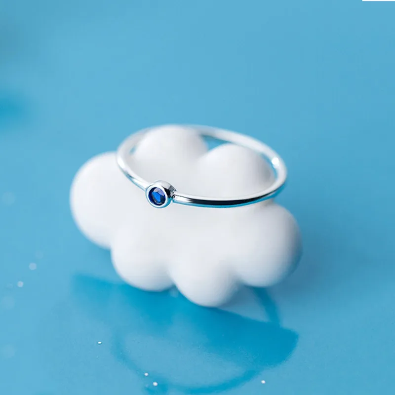 INZATT Настоящее серебро 925 проба Синий Циркон круглое кольцо для модных женщин милые ювелирные изделия минималистичные аксессуары подарок