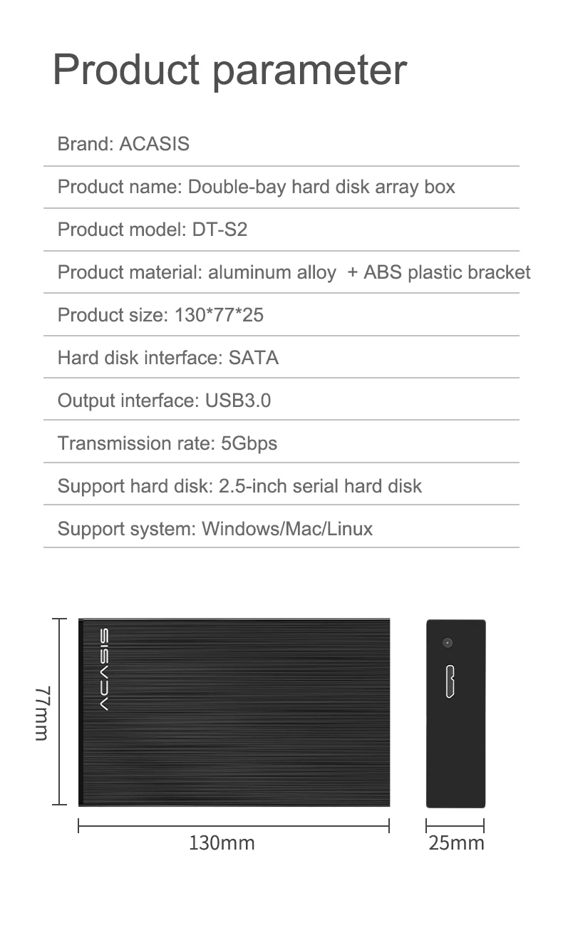 2.5 hdd external case usb 3.0 Acasis 2.5/3.5 Inch Dual Bay External Hard drive Enclosure Array Cabinet SATA Hard Disk Array with RAID Function USB Box desktop hard disk case