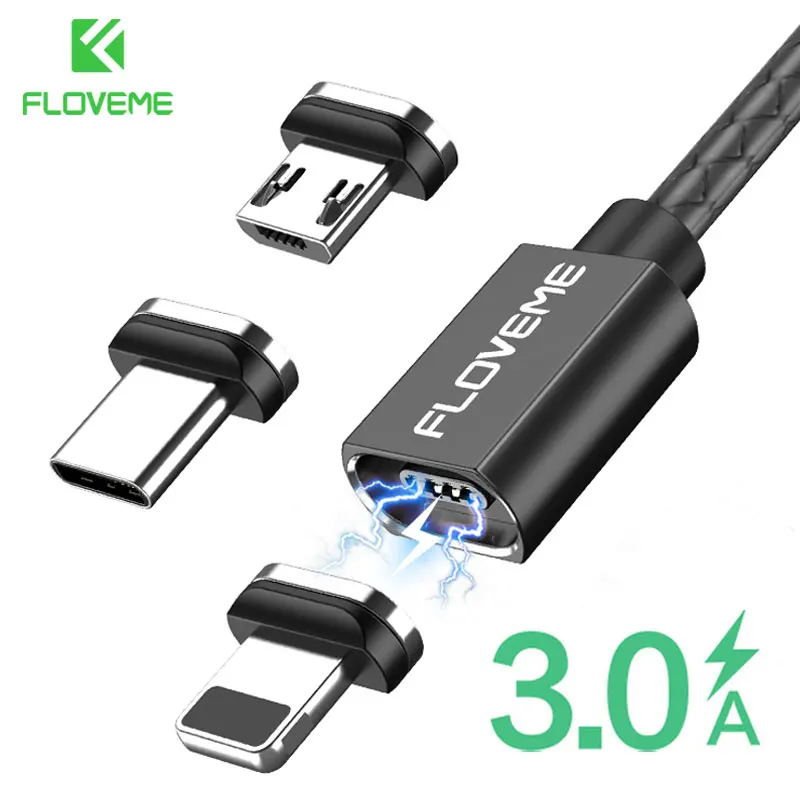 Floveme Магнитная USB кабель для iPhone 6 Xiaomi Redmi 4X Micro Тип C Lightning/USB 2.4A 1 м магнит Зарядное