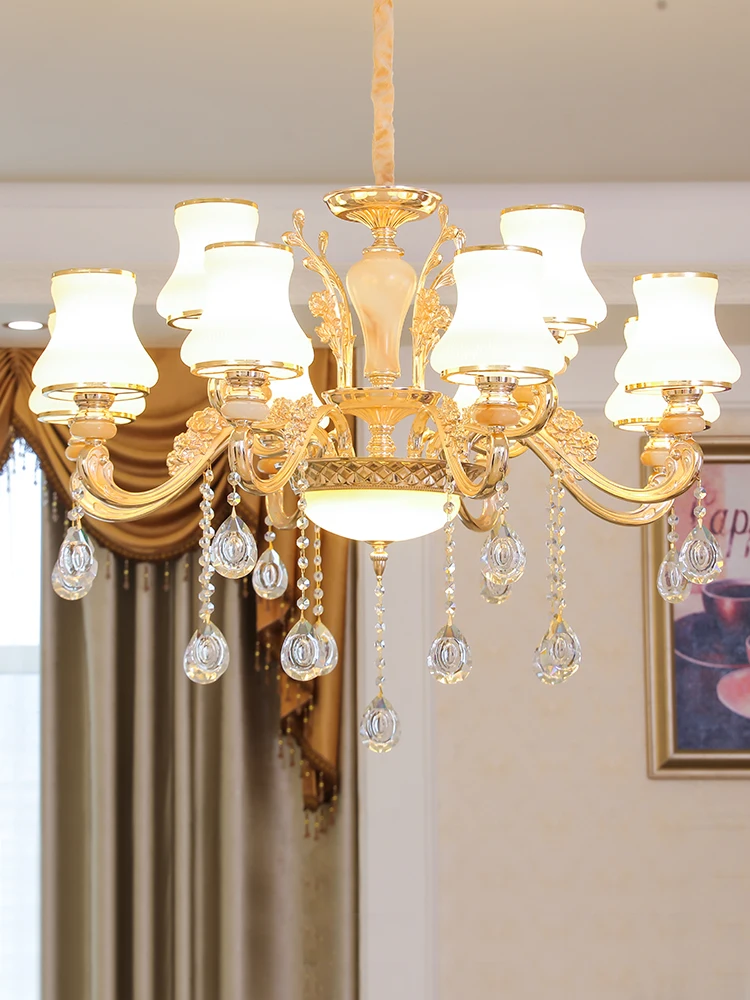 

K9 Crystal Luxury European LED Chandelier Lighting Zinc Alloy Living Room Villa Hanging Lamp Jade Lobby Designer New Luminaires